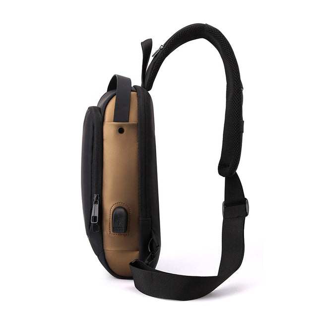Black-Gold High Capacity Anti-Theft Tactical Chest Bag - Waterproof Leather-Film Sling with USB Charging & TSA Password Lock