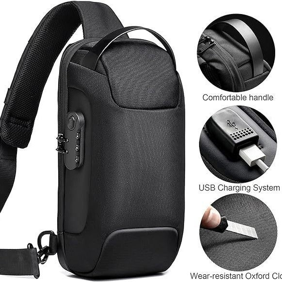 Green Lightweight Anti-Theft Tactical Chest Bag - Waterproof Security Sling Bag with 3-Digit Password Lock & Smart USB Charging Port
