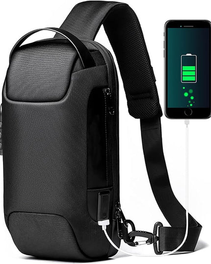 Green Lightweight Anti-Theft Tactical Chest Bag - Waterproof Security Sling Bag with 3-Digit Password Lock & Smart USB Charging Port