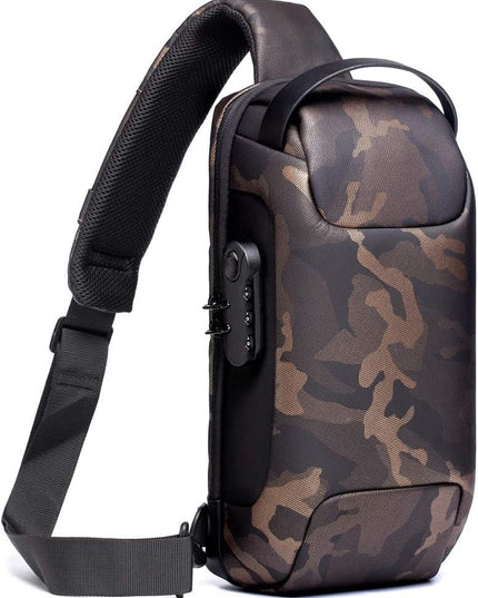 Camouflage Lightweight Anti-Theft Tactical Chest Bag - Waterproof Security Sling Bag with 3-Digit Password Lock & Smart USB Charging Port
