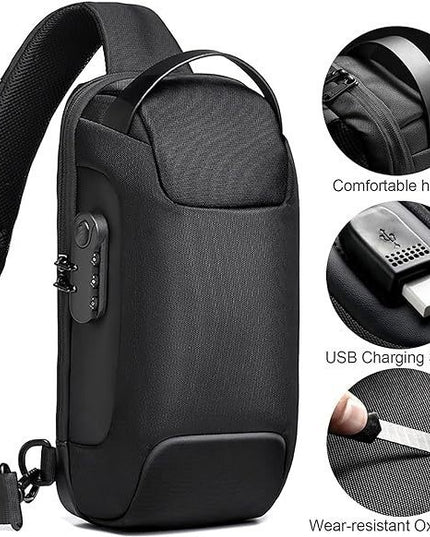 Camouflage Lightweight Anti-Theft Tactical Chest Bag - Waterproof Security Sling Bag with 3-Digit Password Lock & Smart USB Charging Port