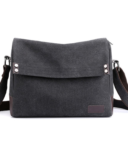 Black Men's Large Capacity Canvas Messenger Bag Lightweight Multi-Pocket Crossbody Shoulder Bag for Work Casual Travel iPad Compatible