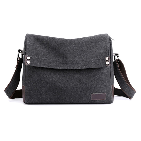 Black Men's Large Capacity Canvas Messenger Bag Lightweight Multi-Pocket Crossbody Shoulder Bag for Work Casual Travel iPad Compatible