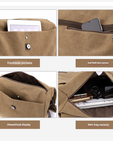 Black Men's Large Capacity Canvas Messenger Bag Lightweight Multi-Pocket Crossbody Shoulder Bag for Work Casual Travel iPad Compatible