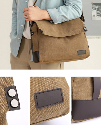 Brown Men's Large Capacity Canvas Messenger Bag Lightweight Multi-Pocket Crossbody Shoulder Bag for Work Casual Travel iPad Compatible