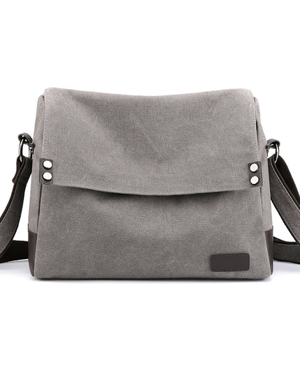 Grey Men's Large Capacity Canvas Messenger Bag Lightweight Multi-Pocket Crossbody Shoulder Bag for Work Casual Travel iPad Compatible