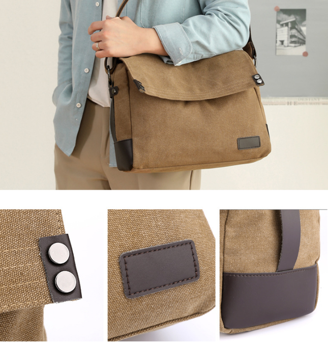 Grey Men's Large Capacity Canvas Messenger Bag Lightweight Multi-Pocket Crossbody Shoulder Bag for Work Casual Travel iPad Compatible