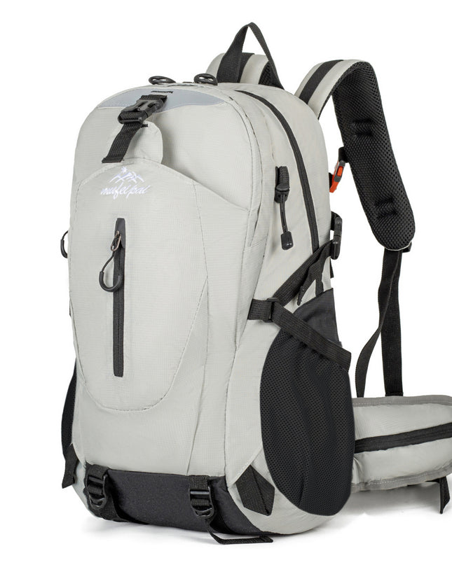 Grey Professional Large Capacity Hiking Backpack - Waterproof Lightweight Outdoor Trekking Rucksack with Hydration Port and Emergency Safety Whistle
