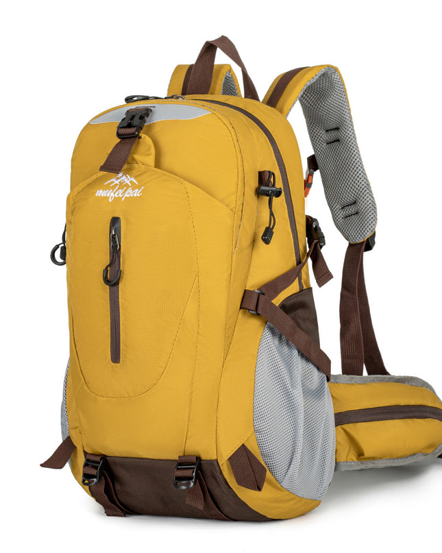 Yellow Professional Large Capacity Hiking Backpack - Waterproof Lightweight Outdoor Trekking Rucksack with Hydration Port and Emergency Safety Whistle