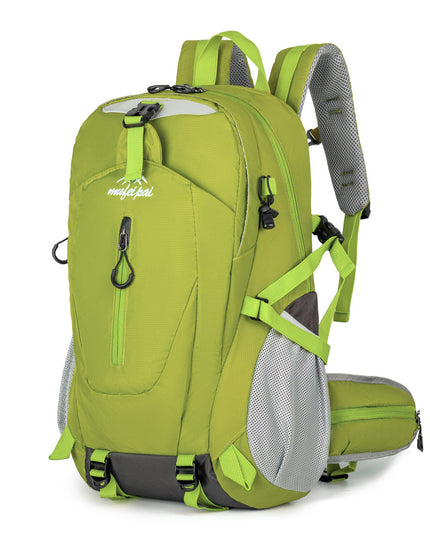 Green Professional Large Capacity Hiking Backpack - Waterproof Lightweight Outdoor Trekking Rucksack with Hydration Port and Emergency Safety Whistle
