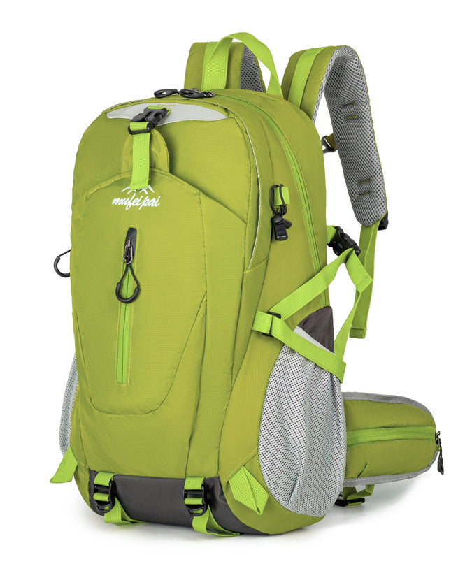 Green Professional Large Capacity Hiking Backpack - Waterproof Lightweight Outdoor Trekking Rucksack with Hydration Port and Emergency Safety Whistle