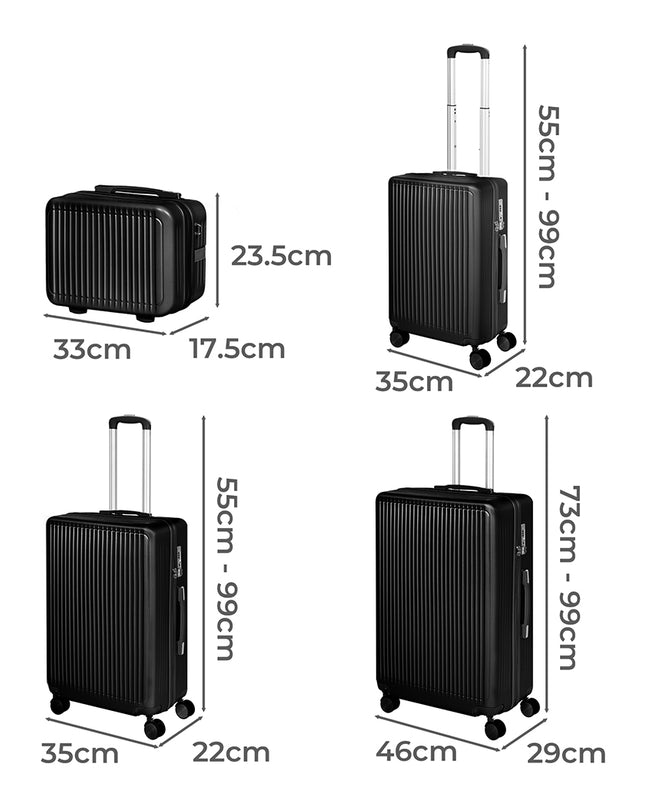 Slimbridge Luggage Suitcase Trolley Black 4pc 14"+20"+24"+28"